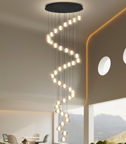 Image of 236'' Long Large Crystal Chandeliers LED Chandeliers for High Ceiling Handing Light Fixture for Entrance Hallway Foyer Staircase Lobby Black