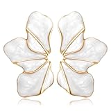 Nylry Chunky Gold Earrings for Women Large Gold flower Earrings Tropical White Floral Earring Big Summer Beachy Studs Earring Statement Trendy Jewelry Fashion Vacation Accessories for Women-White