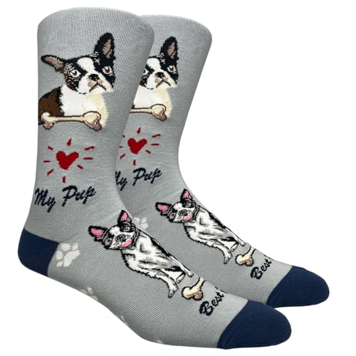 BUYYOURTIES SOCKZ-113 - Mens Boston Terrier Dog Gray Socks