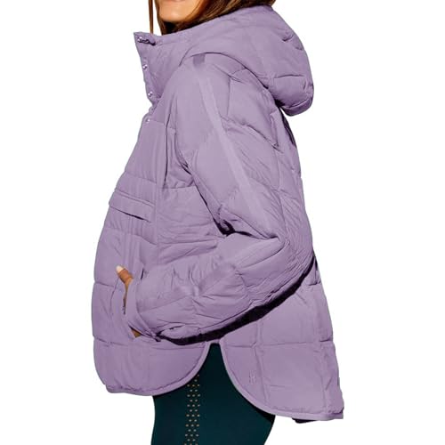 Women's Quilted Lightweight Jackets Quarter Button Pullover Hoodie Puffer Jacket Winter Warm Padded Coat with Pocket2