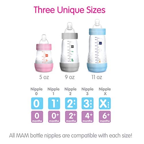 Image of MAM 5oz Easy Start Anti-Colic Wide Neck Vented Baby Bottle, Slow Flow Breastfeeding-Like Nipple,Reduces Colic Gas & Reflux, Easy Clean, BPA Free,0+ Months, Made in Europe,Bonus Medium Flow Nipple