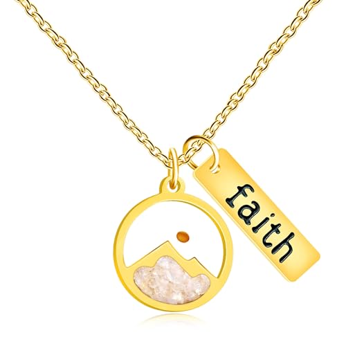 Image of Tobestu White Sand Round Mountain Mustard Seed Pendant Necklace for Women Gold Plated Faith Tag Christian Jewelry for Church Event YA4996