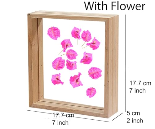 Image of Desi Rang Wooden Square Frame For Wall Decor Table Top Hanging Any Green Or Dry Plant Leaf Picture Photo DIY Gift Home Decoration (Natural,Sqr,7X7 Inch,With Pink Flower)
