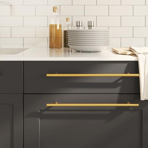 Frdhee Tiradores de puerta de armario, tiradores de cocina, tiradores de muebles, 10 unidades, acero inoxidable dorado de 320 mm, para baño, dormitorio, cocina