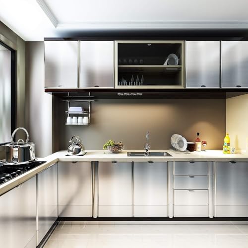 Image of HOME13 Wallpaper Self Adheisve Silver Brushed Contact Wallpaper Vinyl Removable Waterproof Kitchen Cabinet Countertop (24x96 Inches, Silver Brushed)