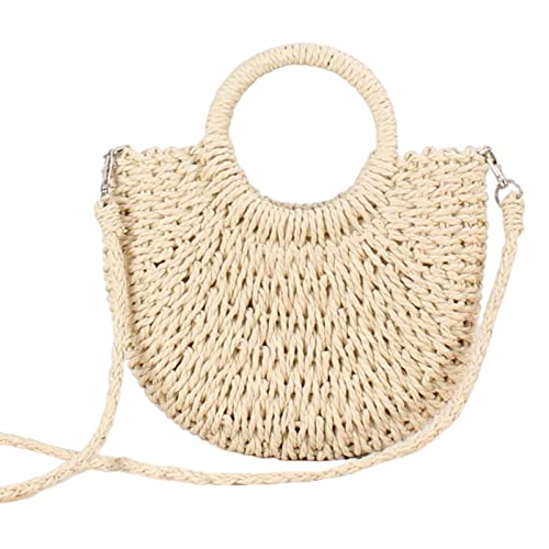 Sac à main tressé pour femme en paille beige avec anse et chaîne