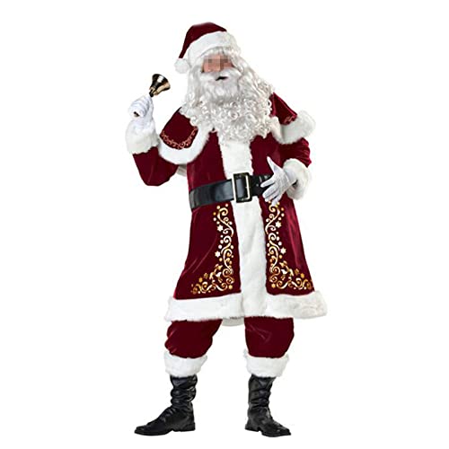 Costume De Père Noël De Noël,Barbe De Costume De Père Noël pour Hommes Adultes,Vêtements De Fête De Luxe en Flanelle Classique De Noël Cosplay 8 Pièces A,XXL Cover