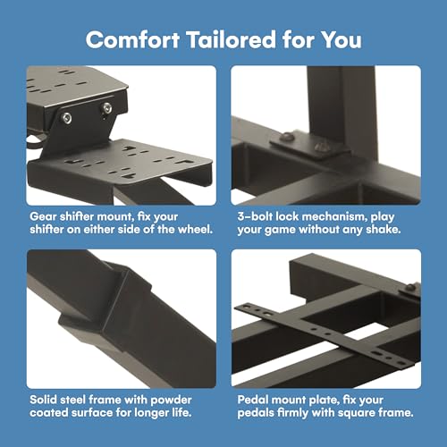 flybold Racing Steering Wheel Stand - Adjustable Gaming Wheel Mount for Logitech, Thrustmaster, and Fanatec Wheels - Includes Gear Shifter Mount, Pedal Support - Foldable, Easy Storage, 19x25x4-Inch