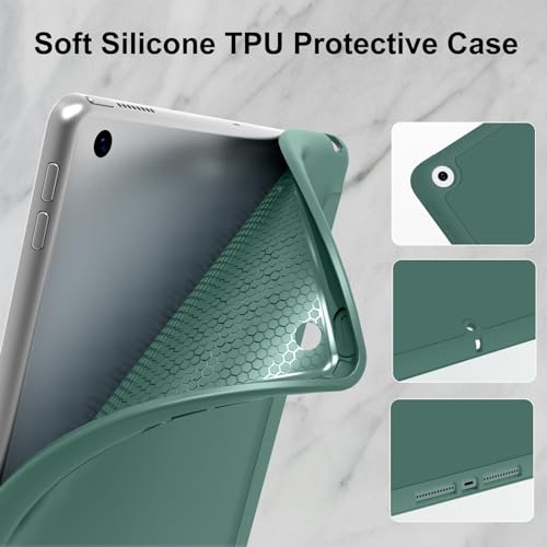 Image of Case for iPad 9th Generation 2021 / iPad 8th Gen 2020 /iPad Cover 7th Generation 2019, Silicone Case with Pencil Holder for iPad 9 /8 /7 10.2 inch, Auto Sleep /Wake, Green