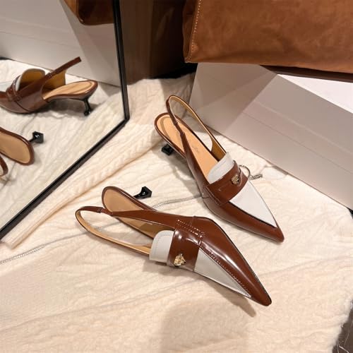 Women's Stitching Pointed Closed Toe Elastic Slingback Pumps Mid Kitten Flare Heeled Loafers Classic Work Office Church Sexy Comfortable Dress Shoes Business Party All Weather Heels3