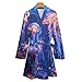 Colorful Glowing Jellyfish Fashion Long Sleeve Nightgowns for Women Spa Bath Robe Attached Belt Knee Length Loungewear M