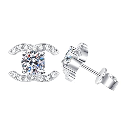 Moissanite Diamond Stud Earrings for Women in Rhodium Plated 925 Sterling Silver, D Color/Clarity VVS1