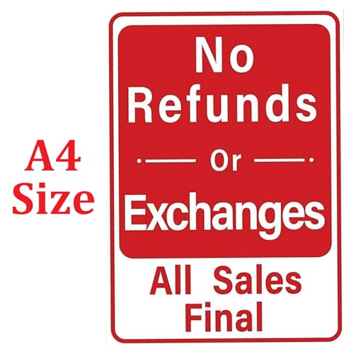 Image of CVANU No Refunds or Exchanges All Sales Final Warning Safety Self-Adhesive Waterproof PVC Vinyl Sign Sticker Size (11.7inchX8.3inch) Pack of 5