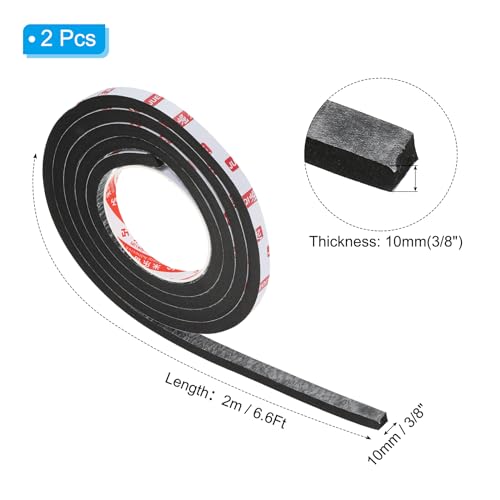 Image of PATIKIL 3 /8 inch W x 3 /8 inch T x 6.6Ft Double Sided Foam Tape, 2Rolls EVA Multipurpose Self Adhesive Weather Sponge Stripping for Home Decorations, Card Scrapbooking DIY Craft Project, Black
