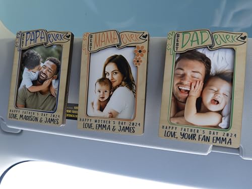 Personalized Dad Gifts, Custom Photo Car Visor Clip, Personalized Fridge Photo Magnet, Custom Gifts for Dad, Papa, Grandpa, 24 Accent Colors, Customized Wallet-Sized Wooden Photo Frame