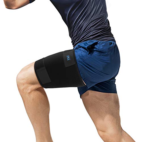 Muslera con Correa Elástica Más Larga, Muslo Compresion Soporte, Alivio del Dolor para Inflamación, Hinchazón, Bruising, Tendón, Músculos, Negro, Neopreno, 1 Pieza