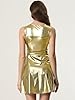 Allegra K Women's Metallic Sleeveless Round Neck High Waist Holographic Flare Dress Black Gold S #3
