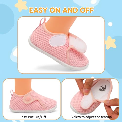 Image of FEETCITY Toddler Shoes Boys Girls Baby Walking Shoes Infant Barefoot Shoe Toddler Sneakers Baby Slip On Sneakers Pink