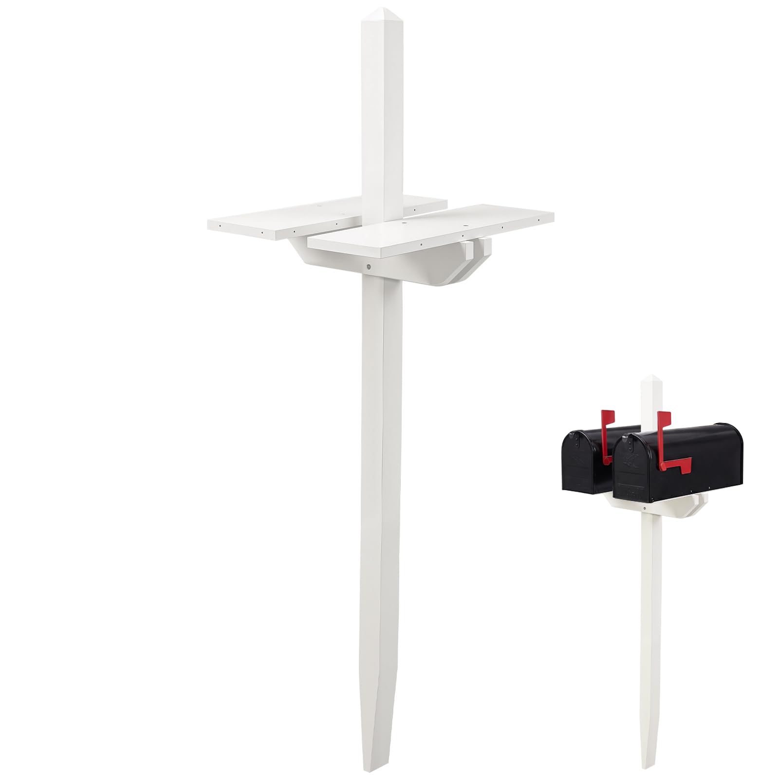 Colingmill White Pine Wood Mailbox Post, 54 x 18 Inches, 2 Mailboxes