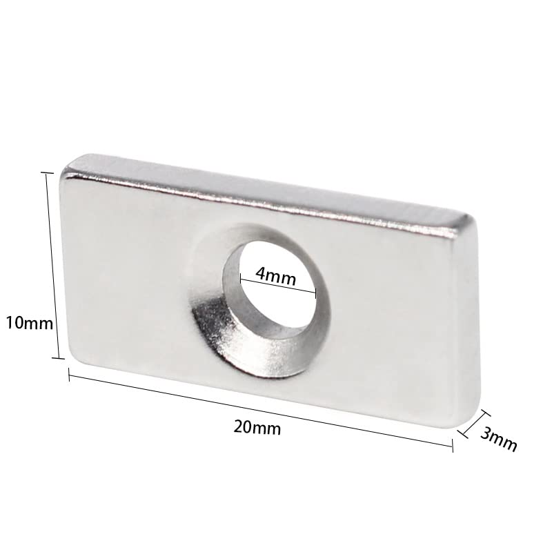 5/10/20/50/100PCS 20x10x3-4mm Block Countersunk Search Hole 4mm 20x10x3-4 Sheet Permanent NdFeB 20 * 10 * 3-4 Magnets(20PCS)