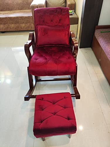 woodnesia Sheesham Rocking Chair/Colonial Rocking Chair/Traditional Rocking Chair with footrest (Red) (B0BRY598TY) Amazon Price History, Amazon Price Tracker
