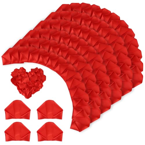 BOXOB 100 pétalas rosa de fita cetim pré-fabricadas, pétalas rosa artificiais semi-acabadas para criar ramos de flores duradouras e arte floral para casamentos aniversários e aniversários (vermelho)