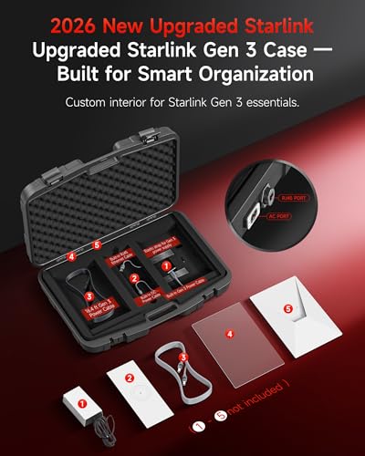 Image of Starlink Gen 3 Hard Case with Built-In AC & RJ45 Ports - Waterproof Protective Case for Starlink V3 Dish, Power Supply, Cables & Stand - Heavy-Duty Outdoor Storage Box for RV, Camping