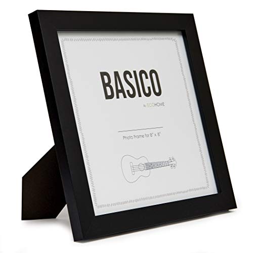 Ecohome 8x8 Black Picture Frames for Table Top and Wall Decor Made of Wood and Glass Square Photo Frame