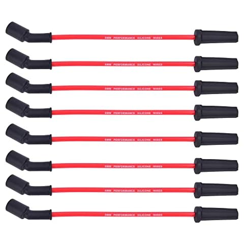 RLP Set of 8 Professional Spark Plug Wire 9748HH 8.0mm Red Compatible with Cadillac Escalade, Chevy Silverado Suburban Tahoe GMC Sierra Yukon Cover