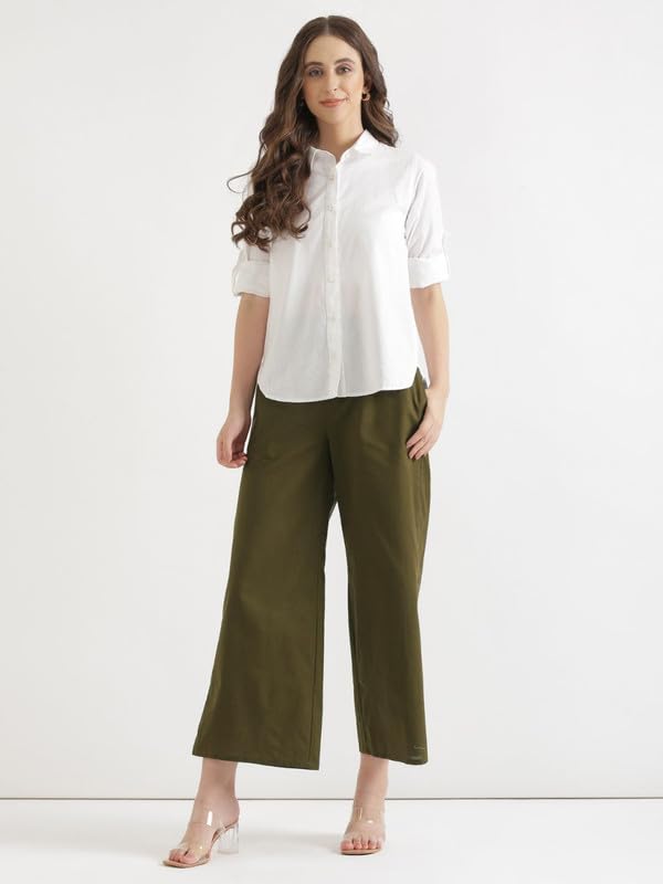 Image of SAADAA Women's Relaxed Fit Mid Rise Airy Linen Wide Leg Pants, High Waist Trousers for Formal, Casual & Office Wear