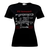 Sehr Langlebiger Druck MP40 Schmeisser Submachine Gun Maschinenpistole Entwurf Blueprint Wehrmacht Woman Damen T-Shirt (L, Schwarz)