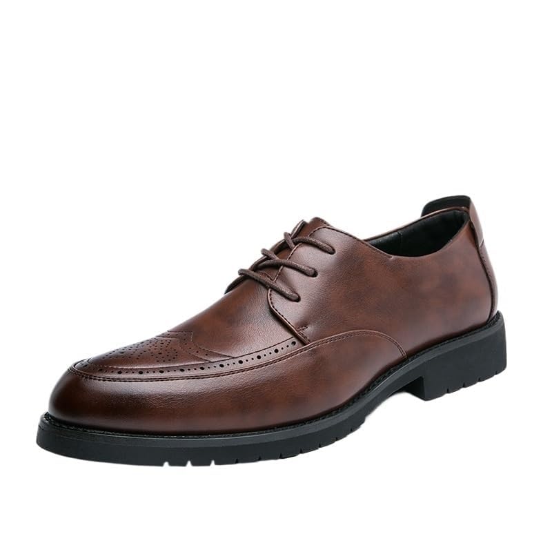 YZABEL Men's Patent Leather Formal Oxford Shoes, Classic Pointed Toe Lace-Up Brogue Shoes, Rubber Non-Slip for Formal Business Wedding