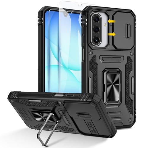 Doeshine Funda para Samsung Galaxy A17 5G/4G con 2 Protector Pantalla，[Protección Militar]，Soporte Anillo y Cubierta de Cámara Deslizante, Antigolpes Case para Samsung A17 5G/4G (Negro)