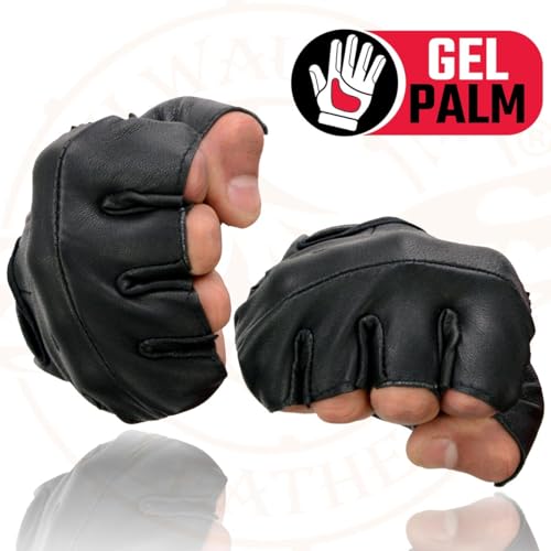 Image of Milwaukee Leather SH198 Men's Black Flame Embroidered Fingerless Gloves with Gel Palm | Padded Comfort; Vibration Relief; Flame Embroidery