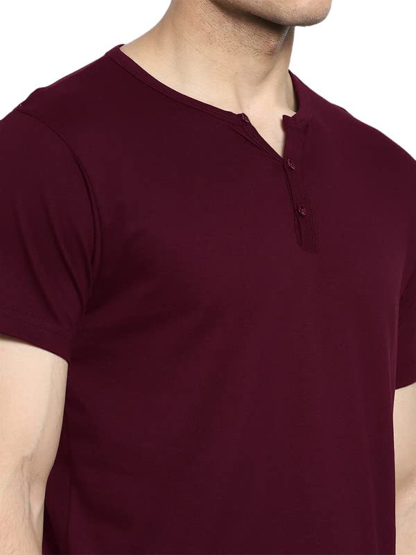 Image of LAZYCHUNKS Regular Fit Solid Henley Half Sleeve Tshirt for Men