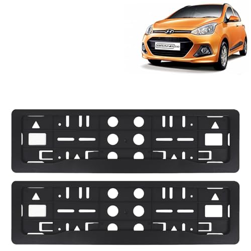 Image of KINGSWAY Grand I10 Car Number Plate Frames for All 2013 to 2017 Models of Hyundai Car Registration Plate Holders, Black Licence Plate Covers (Front and Rear), Universal Size 51.5 x 14.5 cm
