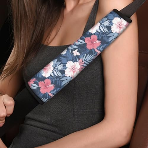 Image of AFPANQZ Pink Tropical Flowers Car Seat Belt Cover Cushion Universal Fit Two-Packs Automotive Seat Belt Pillow for Kids Children Seat Cushion Shoulder Straps Cushion for Bags