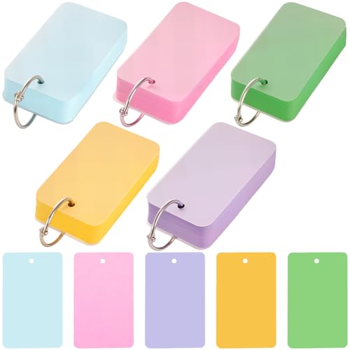 Koogel 250PCS Colored Index Cards with Rings, Flash Cards for Studying, 2.2 x 3.5 Inch Portable Notecard with Cover for School Vocabulary Words Memory...