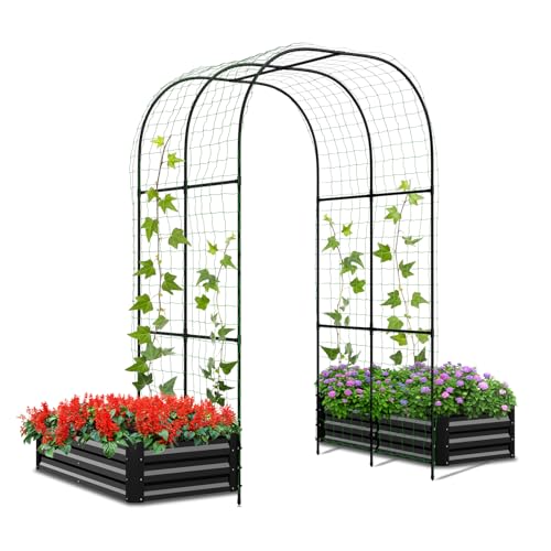 Galvanized Raised Garden Bed with 87" H Arch Trellis, Raised Outd...