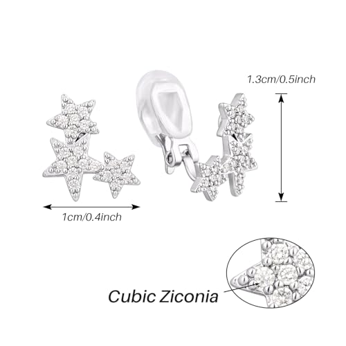 SELOVO Star Trendy Clip on Stud Earrings Zircon Silver Tone4