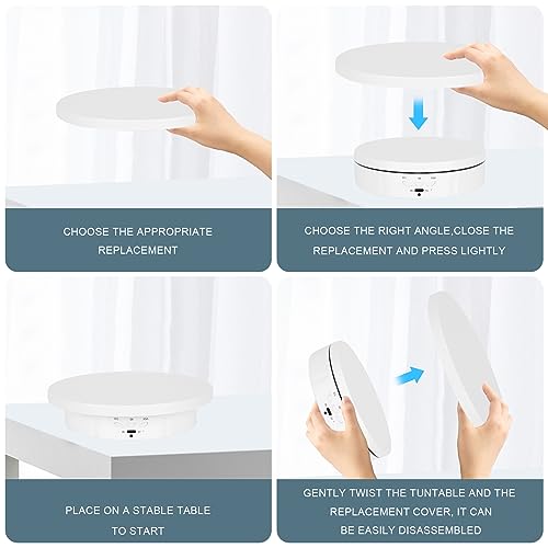 Remote Motorized Rotating Display Stand, Electric Rotating Platform with 5.74/7.08/8.66in Replacement Covers, 3 in 1 Turntable with Rechargeable Battery for Live Streaming Video Shoot Photography