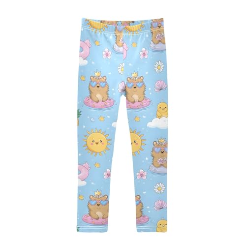 ALAZA Girls' Leggings Children's Yoga Pants Skinny Printed Dance Summer Duckling Bear Comfortable 4T