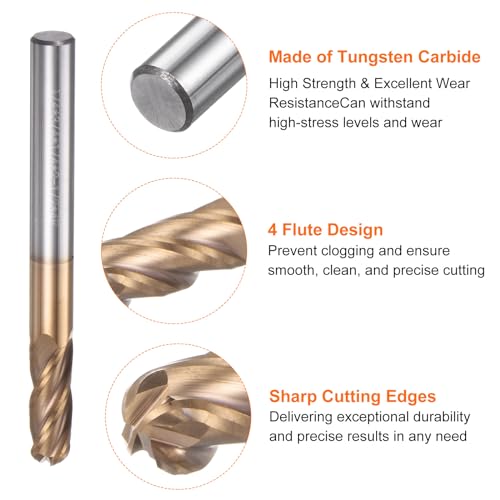 Image of HARFINGTON Ball Nose End Mill 4 Flute 1 /4 inch Diameter 1 /4 inch Shank Tungsten Carbide Tail Coated Spiral CNC Router Bits 3 /4 inch Cutting Length Single End Ball Cutting Tool for Carving Engraving