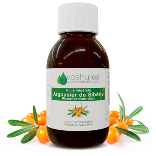 VOSHUILES - Huile Végétale d'Argousier Cosmétique - Odeur Douce et Légèrement Fruité - 10ml - Soin Naturel pour Peau et Cheveux - Hydratation et...