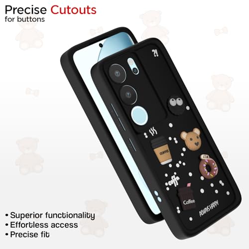 Image of Pikkme Back Cover for Vivo V29 5G / V29 Pro 5G | Cute Fun Cartoon 3D Bear Silicone Full Body Protection Bumper Cover (Black)