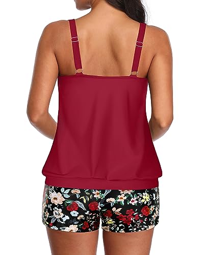 Image of Aqua Eve Two Piece Women's Tankini Swimsuits Blouson Swim Tank Top with Shorts Modest Bathing Suits