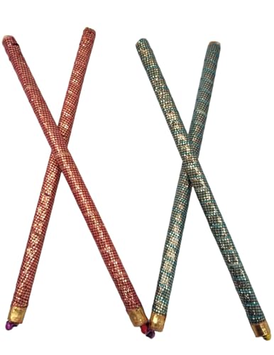 Image of BookMyCostume Decorative Wooden Dandiya Sticks Pack of 2 (4 Sticks) | Pink & Green Garba Stick | Traditional Garba Dance Sticks for Navratri & Dandiya Raas | Fancy Dress Accessory for Kids & Adults