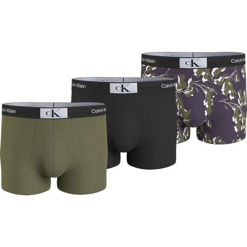 Calvin Klein Herren 3er Pack Boxershorts Trunks Baumwolle mit Stretch, Mehrfarbig (Olv Branch, Bl, Ripple Floral_Myso), XS