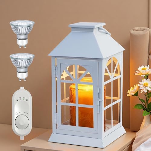 Candle Lamp Warmer with Timer,Compatible with 3 Wick Candles/Large Candel Jars,Electric Candle Warmer Lamp Dimmable Lantern Style,Fully Enclosed Designed and Hanging Up-White