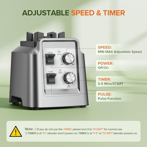 Smoothie Blender - Powerful Blender for Smoothies, Blenders for Kitchen with 68Oz Pitcher & 20Oz Grinder, Adjustable Speeds, Timing Control, BPA Free